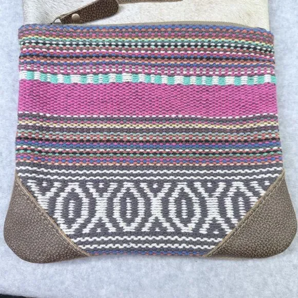 Myra Bag Crossbody Bag Women Small Multicolor NEW Woven Hair-on-Hide Rug Canvas - Picture 3 of 13